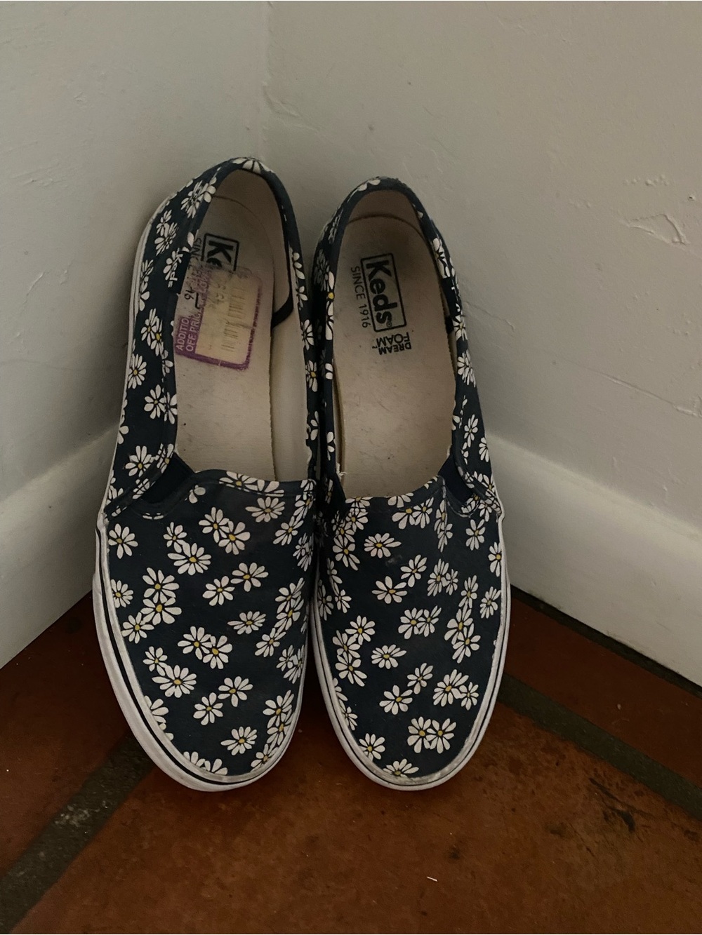 Keds Navy Slip-On Sneakers with White Daisy Print